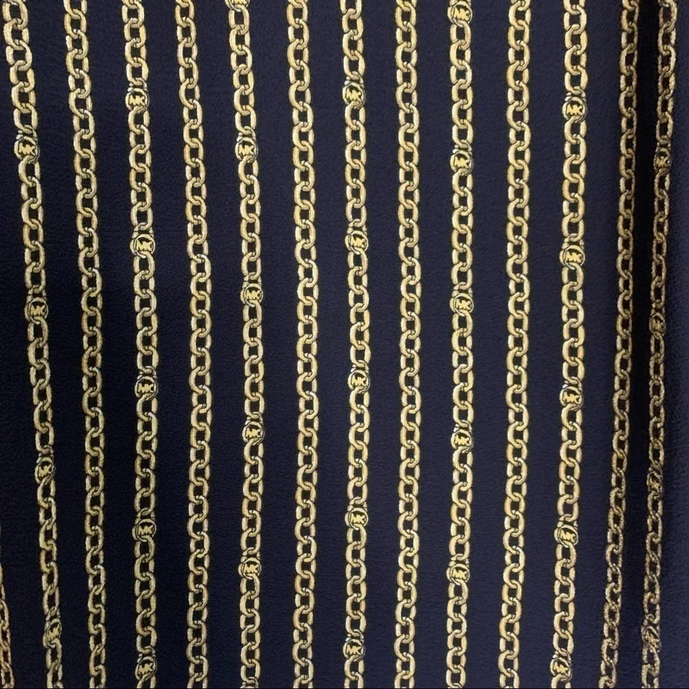 Michael Kors Black Gold Chain Stripe v neck knot blouse small new with tags